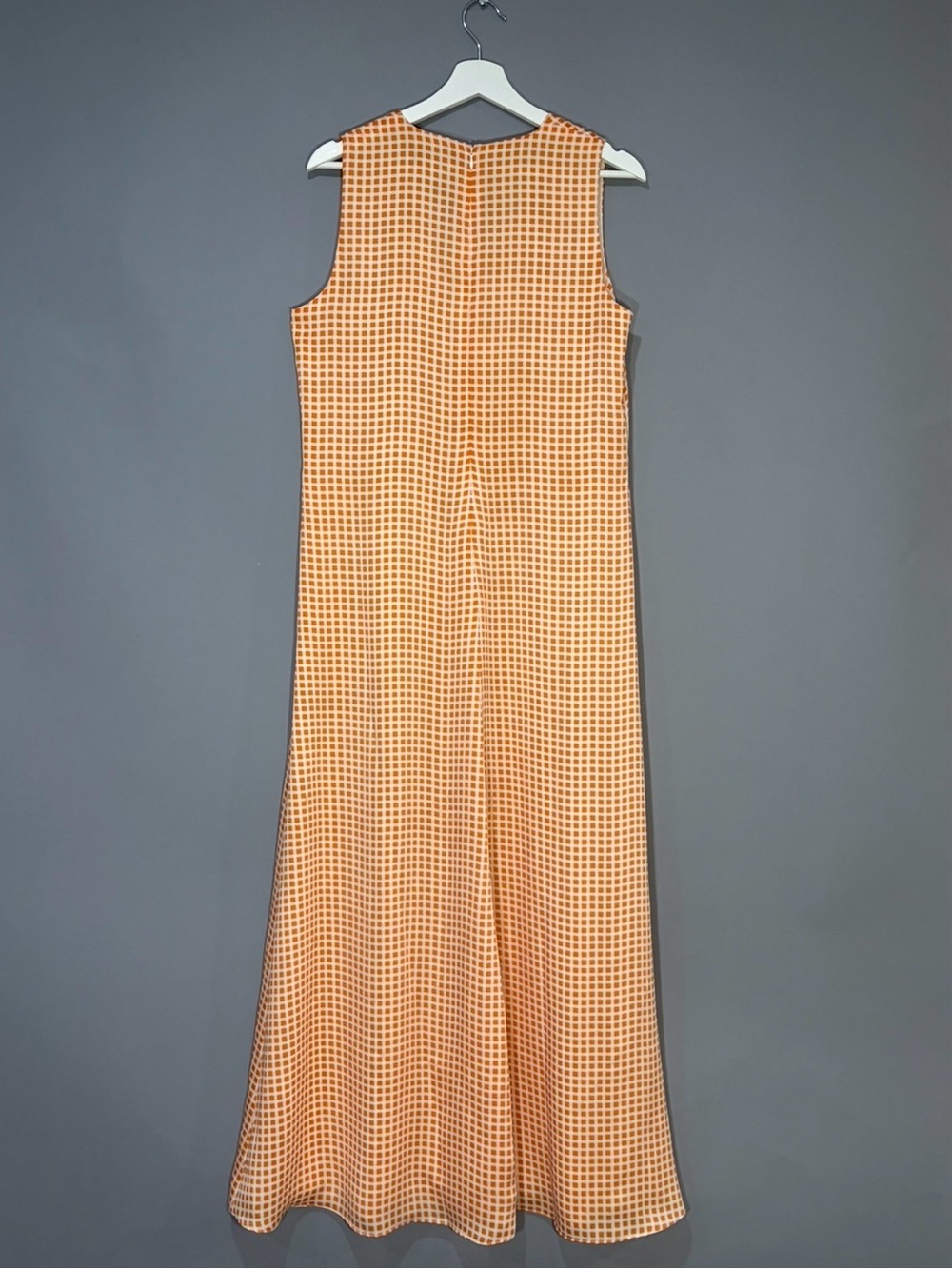 Club Monaco Orange Gingham V-Neck A-Line Maxi Dress Size 8 - Picture 7 of 13